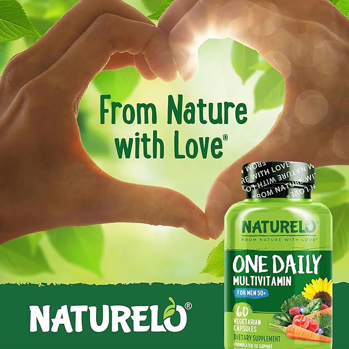 NATURELO Mens Multivitamins for Men 50+ - One Daily Multivitamin for Men with Vitamins Minerals &amp Organic Whole Foods Boost Energy &amp Health Non-GMO 60 Vegetarian Capsules