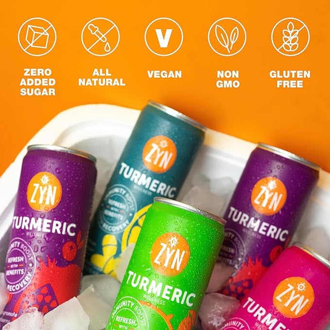 ZYN Turmeric Wellness Drink (24 Pack) Lemon Ginger Flavored Turmeric Curcumin with Black Pepper No Added Sugar Low Carb &amp Low Calorie Clean Alternative