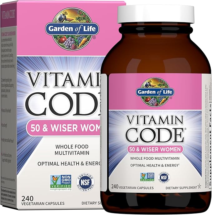 Garden of Life Vitamin Code Multivitamin for Women 50 &amp Over B Vitamins A C D3 E &amp K CoQ10 Probiotics &amp Enzymes for Women 50 Plus 240 Capsules