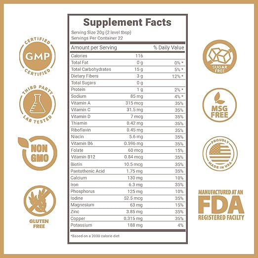 Lewis Labs Fabulous Fiber Powder Supplement | Delicious Quick Dissolve Daily Fiber Powder from Fruits Vegetables &amp Grains | Professional Grade Vitamins Minerals Proudly Made in The USA | 16 Ounce