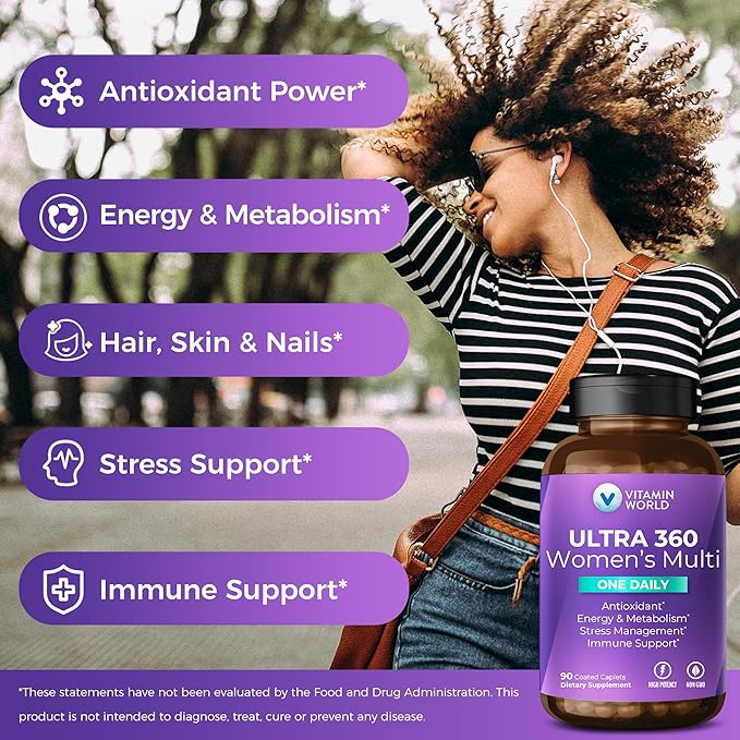 Vitamin World Ultra 360 Multivitamin for Women One Daily Women's Multivitamin with Collagen Ashwagandha &amp Antioxidants Supplement with Vitamin A B C &amp D for Energy &amp Immune Support 9