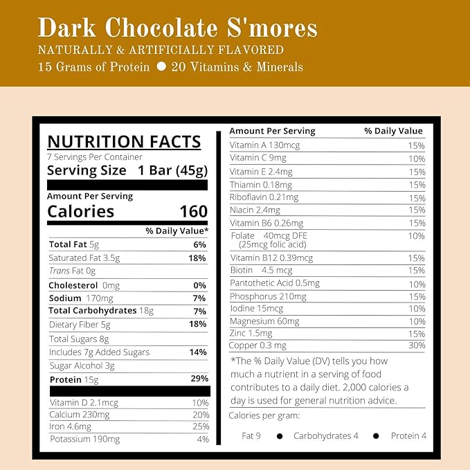 Nutmeg State Nutrition High Protein Bars 7 Servings Per Box (1 Box (7 Servings) Dark Chocolate S'mores)