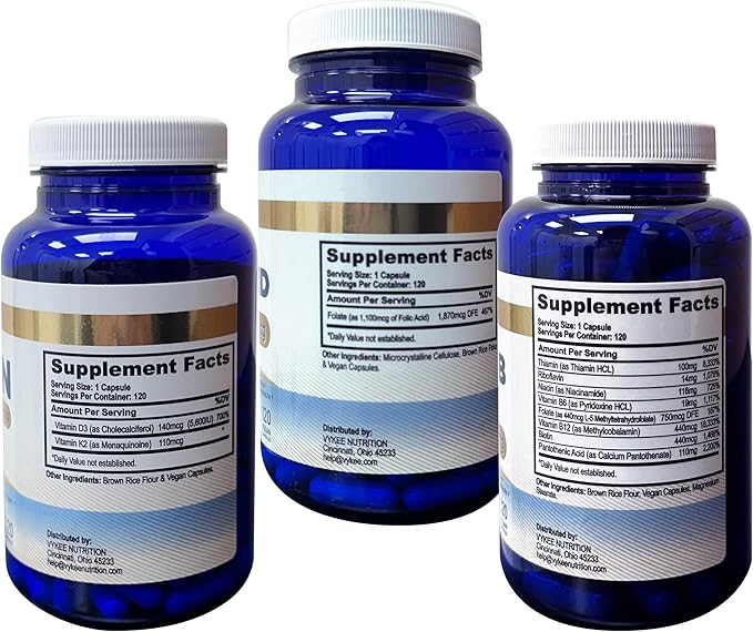 Vykee Nutrition Women's Vitamins Bundle – Folic Acid B Complex D3 K2 | 3-Pack | Vegan &amp Non-GMO