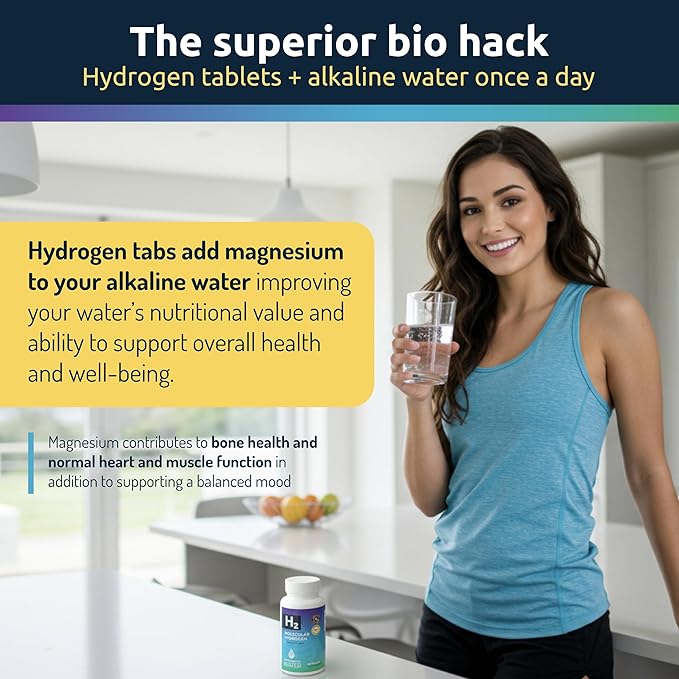 Invigorated Water Hydrogen Water Tablets with Magnesium - 12 PPM H2 Molecular Hydrogen Tablets for Drinking Water - Supports Energy Brain &amp Cognitive Health - Non-GMO (60 Servings Unflavored)