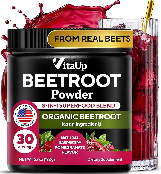 Beet Root Powder 8 in 1 – USA Made Beets Powder Supplements with Grape Seed Hawthorn Coq10 – with Organic Beetroot for Energy &amp Circulation Support – Non-GMO Mixed Berry Flavor 30 Serving