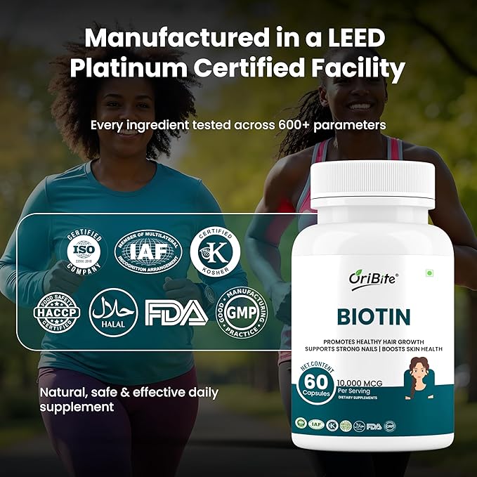 Biotin 10000 mcg with Zinc &amp Vitamin C – Hair Skin &amp Nail Support – Vegetarian Non-GMO &amp Gluten-Free Supplement – 60 Capsules