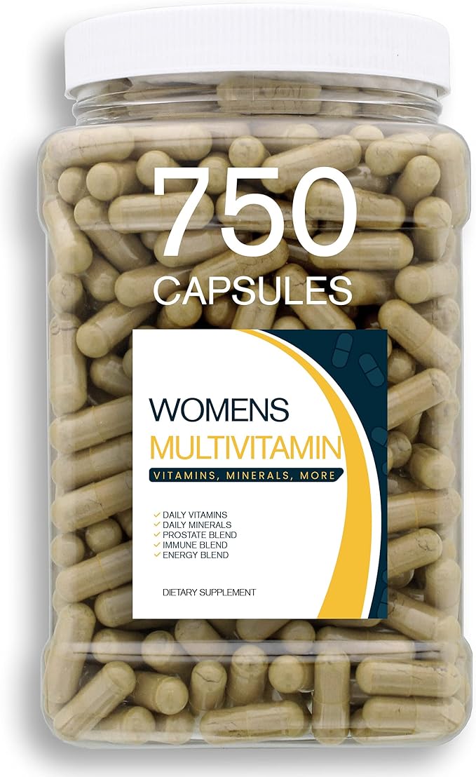 Multivitamin &amp Women's Health Blend - 750CT Tub - Providing Daily Serving of Vitamins Minerals Womens Health Antioxidants &amp Energy in a Clear Square Grip Jar
