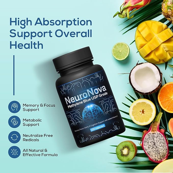 Methylene Blue Pharmaceutical Grade Capsules 2 Month Supply for Focus &amp Cognitive Support for Adults - Methylene Blue Supplements Third Party Tested and Made in USA (3)