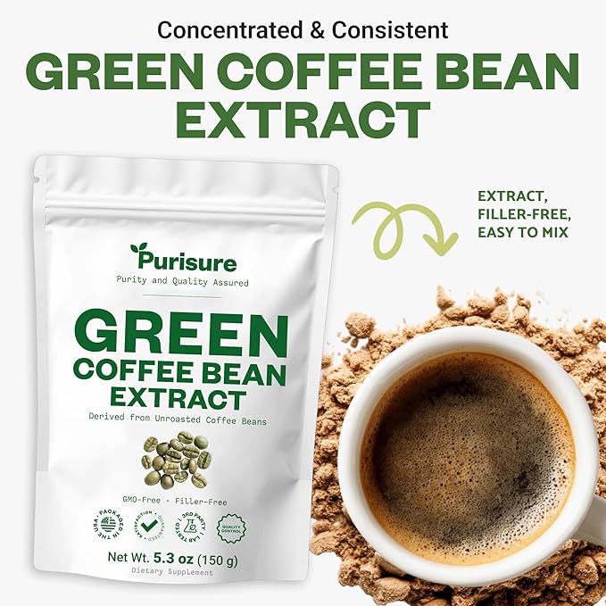 Purisure Green Coffee Bean Extract Powder 150g (5.3 oz) Green Coffee Bean Extract 750 Servings