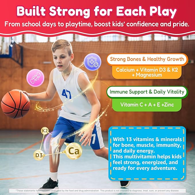 Kids Multivitamin Gummies + Iron Omega 3 Probiotic Fiber Vitamins A C D3 E K2 Methylfolate Calcium Choline Kids Vitamins Multivitamin for Growth Immune Bone Brain Focus No Sugar 60 Cts
