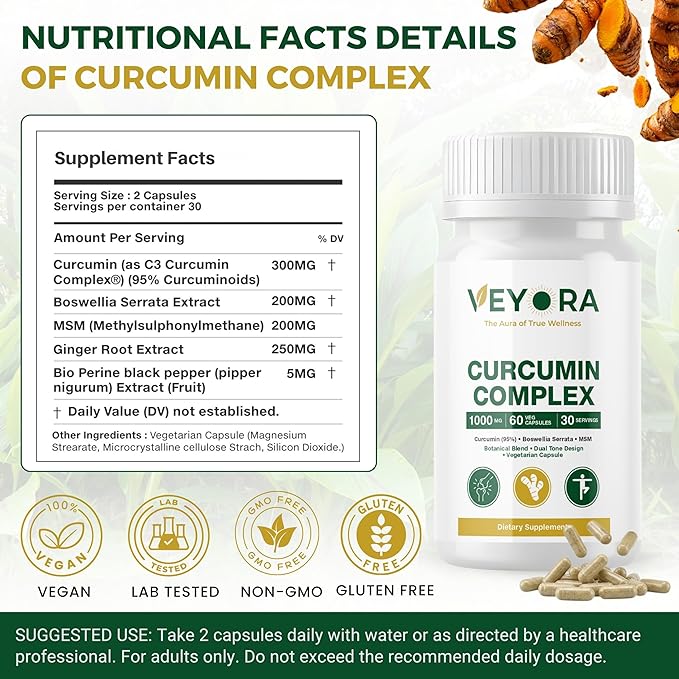 Curcumin Complex | 60 Veg Capsules Turmeric Extract with Boswellia MSM &amp Botanical Blend Balanced Daily