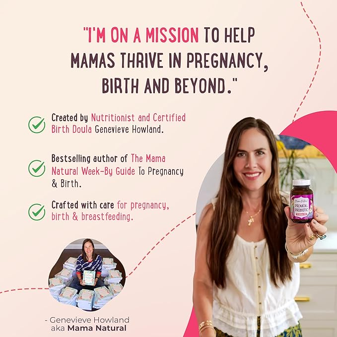Mama Natural Prenatal Probiotics for Women – Gut &amp Immune Support for Pregnancy Breastfeeding &amp Postpartum* | 25 Billion CFU 12 Strain Probiotic &amp Prebiotic Blend to Support Mom and Baby