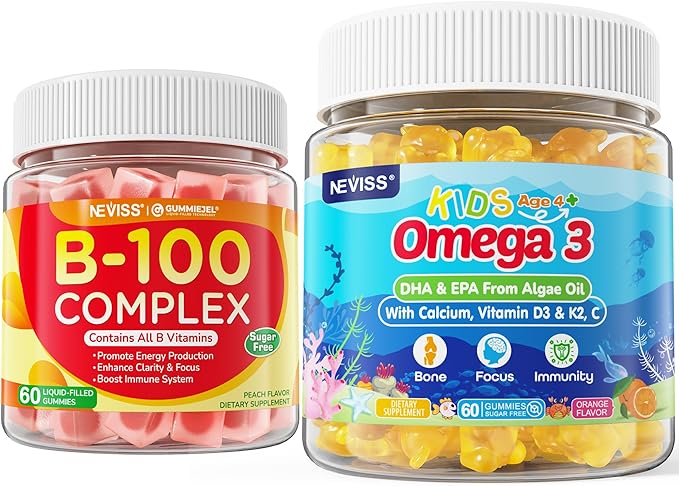 Kids Omega 3 Gummies 2 Pack + Super Vitamin B Complex Gummies 1 Pack