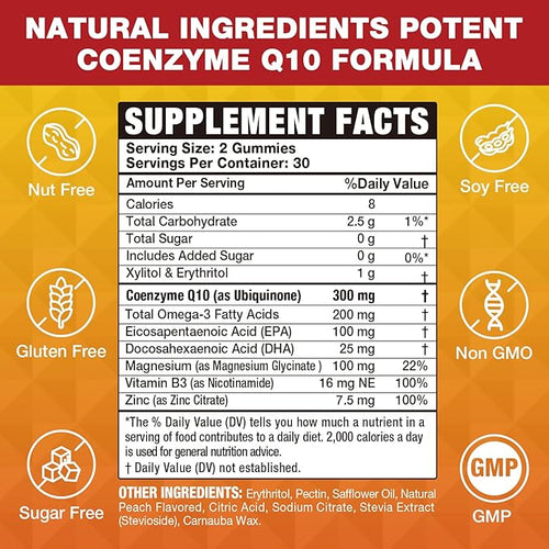 2 Pack CoQ10 Gummies 3000 mg - Plus Omega-3 Vitamin B3 &amp Zinc High Absorption Coenzyme Q10 Supplements for Cellular Energy &amp Antioxidant Support Vegan 120 Count