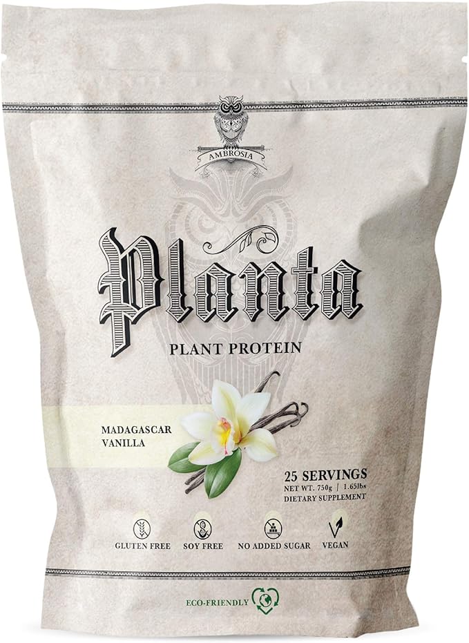 Ambrosia Planta - Plant-Based Protein Powder 20g | Dairy Free Vegan Protein Powder with BCAA Amino Acids | Keto-Friendly No Added Sugar | 25 Servings | Vanilla