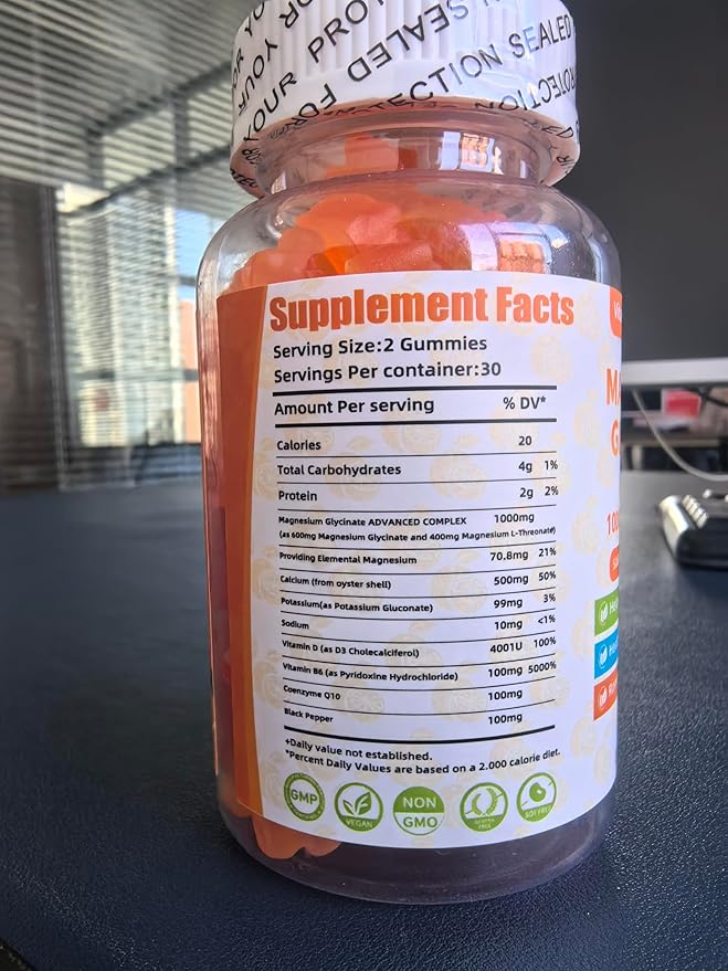 Magnesium Glycinate Gummies 1000mg - High Absorption Sugar Free Magnesium Potassium Supplement for Relaxation Stress Relief and Sleep Support for Adults &amp Kids - 60 Raspberry Gummies