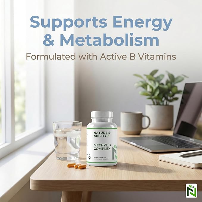NATURE'S ABILITY Methyl B Complex - Methylated B Vitamins with Folate &amp B12 - Supports MTHFR Energy &amp Metabolism - 30 Vegetarian Capsules