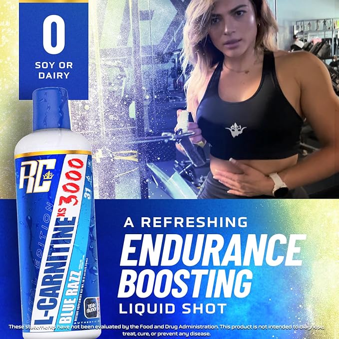 Ronnie Coleman Signature Series L-Carnitine XS 3000 Liquid Amino Acids Metabolism and Lean Muscle Strength Support Stimulant Free Sugar Free Zero Carbs Blue Razz 16 Oz