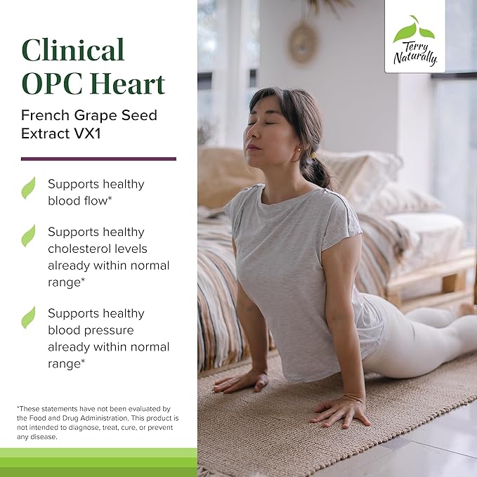 Terry Naturally Clinical OPC Heart - Heart Health Supplement with Magnesium Vitamin B6 Grape Seed Extract - Dietary Supplement for Artery Health &amp Circulation - 60 Capsules (Pack of 2)