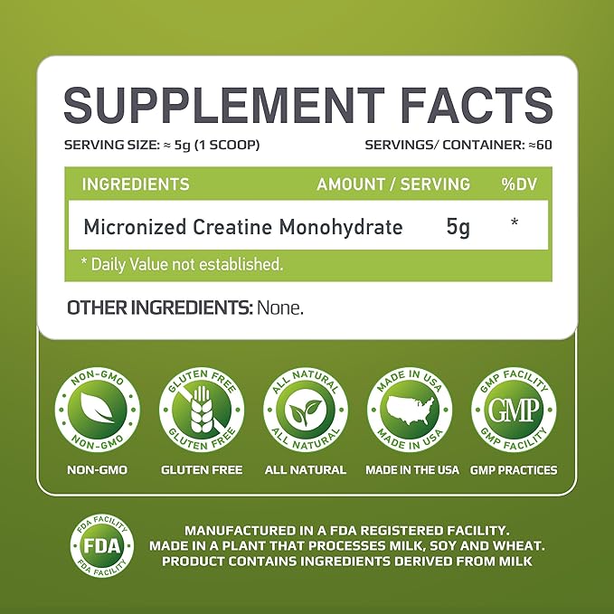 MFL Micronized Creatine Monohydrate | 5 Grams per serv | | 100% Pure Creatine | Non-GMO | 60 Servings