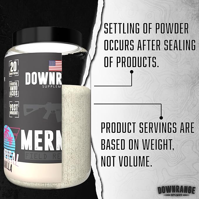 DownRange Mermite Whey Protein Powder Post Workout Muscle Recovery &amp Energy Support Drink Mix Supplement with 20g Whey Protein 9g Amino Acid 30 Servings (Vanilla)