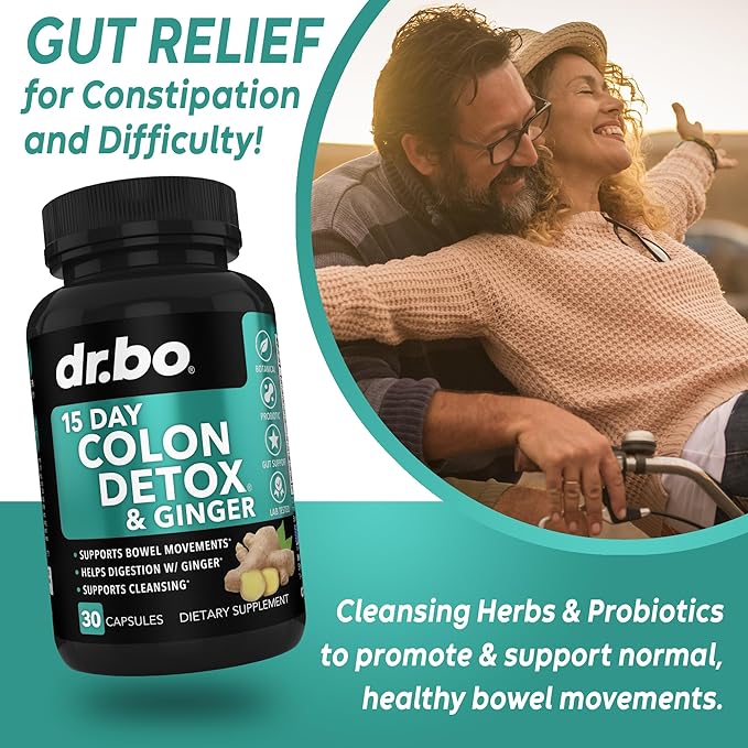 DR. BO Fiber Gummies Colon Cleanse &amp Ginger - Tasty Gummy Prebiotic Fiber Supplement - Bowel Movement Support for Gut &amp Stomach Cleansing
