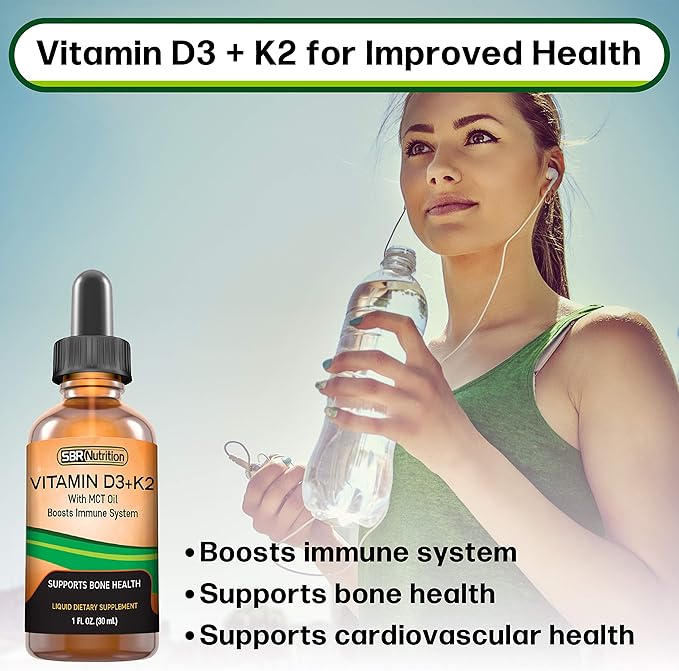 SBR Nutrition D3+K2 and L-Theanine Bundle Vitamin D3K2 (MK7) Liquid Drops Peppermint 1oz | L theanine 225mg Liquid Drops 2oz | for Adults &amp Kids | Non-GMO Gluten Free