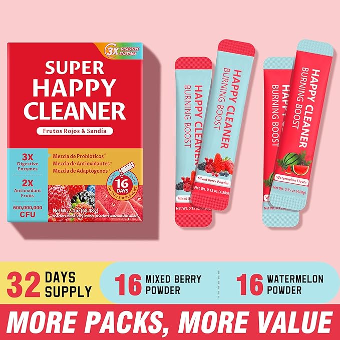 Super Happy Cleaner Powder – Berry &amp Watermelon Flavor Fiber for Digestive Support - Vegan Sugar Free &amp Non GMO