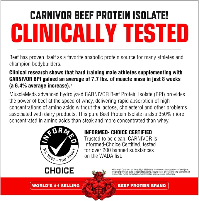 MuscleMeds CARNIVOR Beef Protein Isolate Powder Muscle Building Recovery Lactose Free Sugar Free Fat Free 23g Protein Rocket Pop 56 Servings