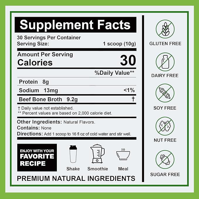 Zammex Beef Bone Broth Protein Powder - Grass-Fed Hydrolyzed Collagen 8g Protein per Serving Supports Hair Skin and Joint &amp Bone Health Keto Paleo Friendly 30 Servings - Lemongrass