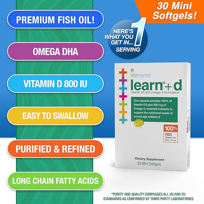 Lifetrients Learn+D - Vitamin D3 Omega 3 Formulation - 30 Mini Softgels