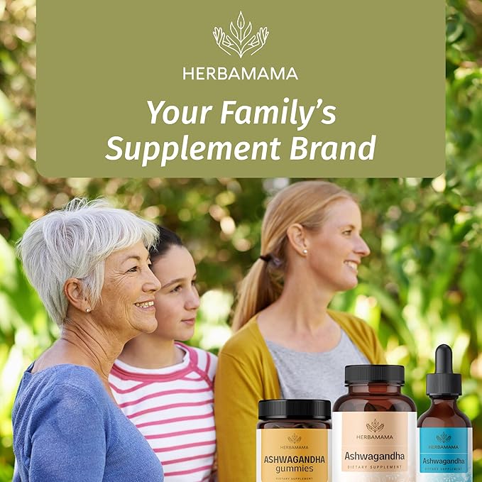 HERBAMAMA Ashwagandha Capsules - 1500mg Pure Ashwagandha Root Focus Supplement - Vegan Non-GMO Mood &amp Calm Support Supplement for Adults 100 Caps