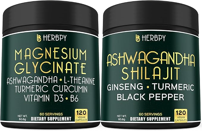 Bundle 6in1 Magnesium Glycinate Supplements &amp 5in1 Ashwagandha Shilajit Supplements