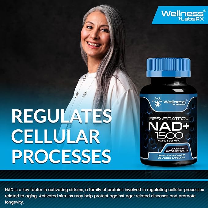 WELLNESS LABSRX Liposomal NAD Supplement 1500mg - USA Made NAD Resveratrol Supplement for Women and Men NAD+ Support Cellular Health Energy &amp Anti Aging - 3 Pack