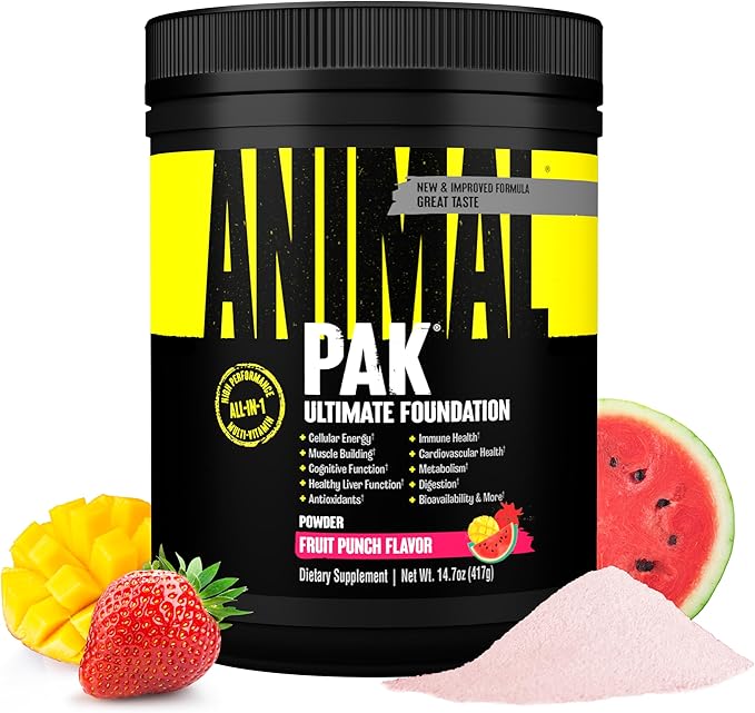 Animal Pak - Convenient All-in-One Vitamin &amp Supplement Powder - Zinc Vitamins C B D Amino Acids Immune Support Digestive Enzymes and More - Daily Multivitamin for Women &amp Men - 60 Scoo