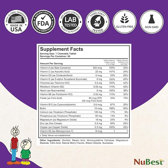 NuBest Bundle Tall 10+ 60 Capsules Tall Kids 60 Chewable Tablets | Height Growth Support for Kids &amp Teens | Calcium Vitamins D3 K2 Collagen &amp Herbs