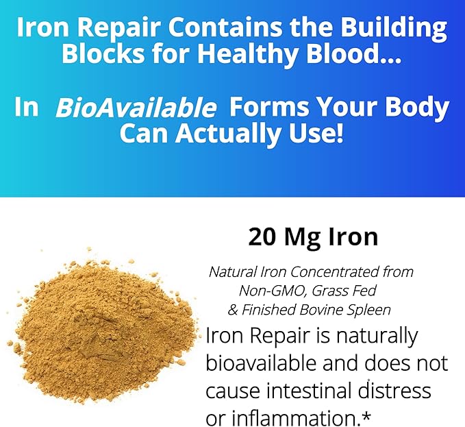 Iron Repair Simply Natural Iron Supplement Best Absorption &amp Gentle on Stomach Monash Low FODMAP Raise Hemoglobin &amp Ferritin Iron Pills for Women Men Teens &amp Pregnancy 90 Bovine Gela