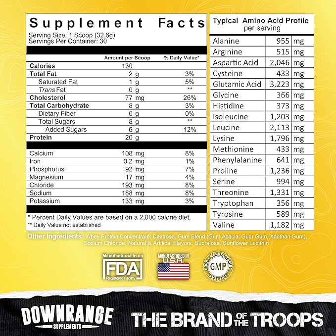 DownRange Mermite Whey Protein Powder Post Workout Muscle Recovery and Energy Support Drink Mix Supplement with 20g Whey Protein 9g Amino Acid 30 Servings (Banana)