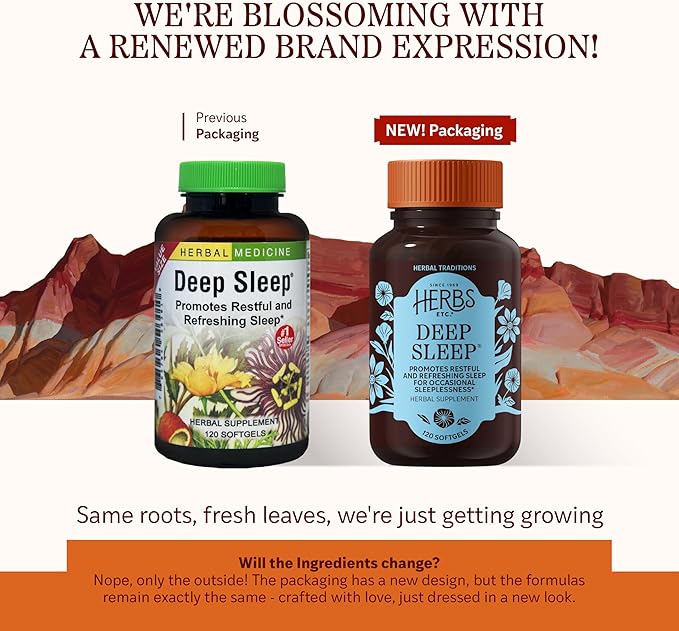 Herbs Etc. Deep Sleep Softgels - Herbal Sleep Support Supplement - Rest &amp Calming Support with Passionflower Chamomile &amp Lemon Balm - 120 Softgels (120 Servings)