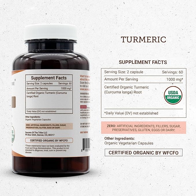 Turmeric USDA Organic 120 Capsules | Made with Organic Vegetarian Capsules and Organic Turmeric (Curcuma Longa) Dried Root (120 Capsules)