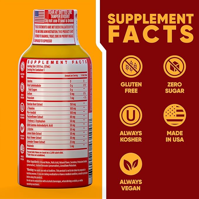 Vitamin Energy 8 Hour Sleep Shot Strawberry Lemonade 12 Pack Melatonin 5-HTP GABA Valerian Lavender Nighttime Relaxation &amp Sleep Support Supplement Zero Sugar Vegan Gluten-Free Kosher 1
