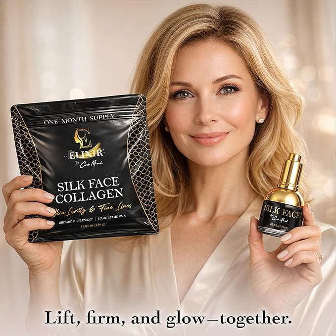 Elixir by Cocó March Silk Face Collagen Bundle for Fine Line Reduction Luxurious Illumination &amp Silky Radiance for Skin Hair Nails and Joints