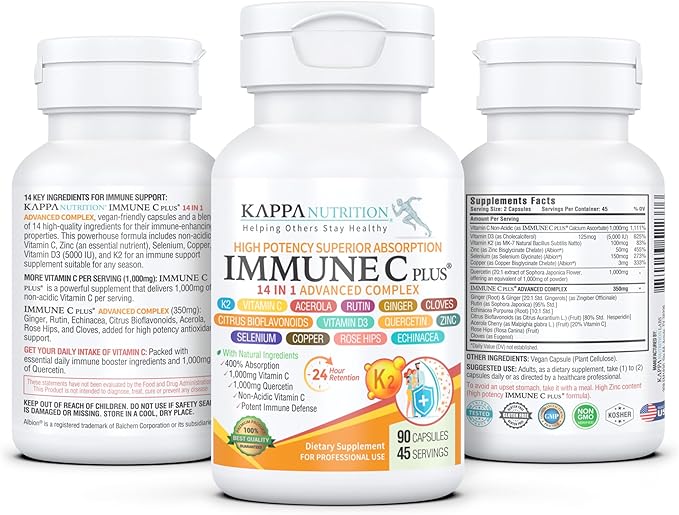Quercetin 1000mg Vitamin C 1000mg Zinc 50mg Vitamin D3 5000iu Selenium Copper Acerola Ginger Rutin Bitter Orange Rose Hips Echinacea Immune C Plus 14 in 1 Immune C Plus (90 Count)