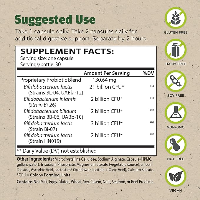Master Supplements TruBifido - 30 Capsules - Powerful Probiotic for Colon Health &amp Energy - Immune Booster Supports Regularity - Gluten Free - 30 Servings