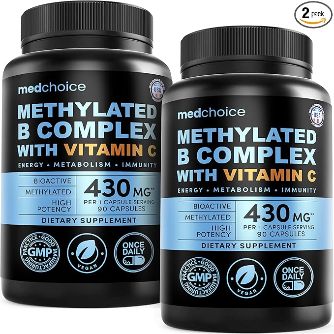 9-in-1 Methylated B Complex with Vitamin C B Complex B12 &amp L-5-MTHF - Vegan Non-GMO Gluten-Free &amp GMP-Certified Energy Brain &amp Wellness Daily Methylcobalamin Multivitamin (90 Servings