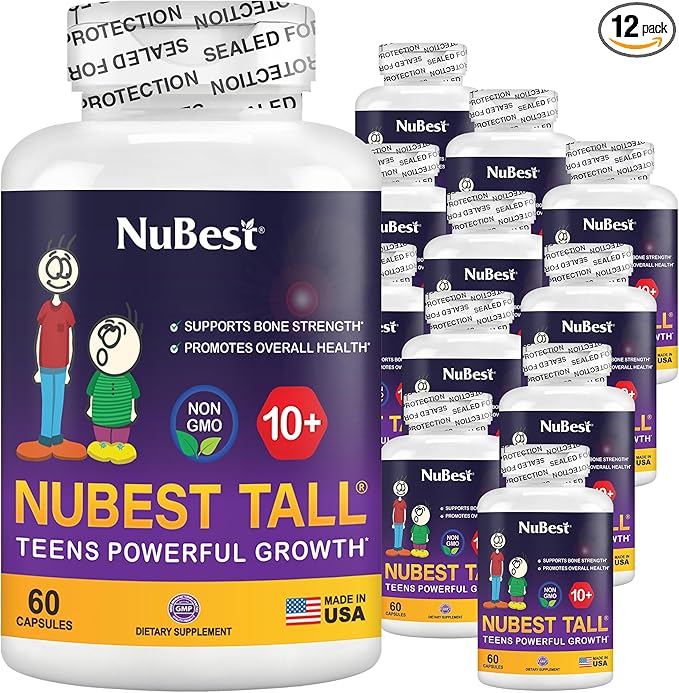 NuBest Tall 10+ Premium Bone Strength Formula Enhanced Immunity and Overall Health for Age 10+ with Calcium Vitamin D3 Vitamin K2 and Multivitamins | Pack 12