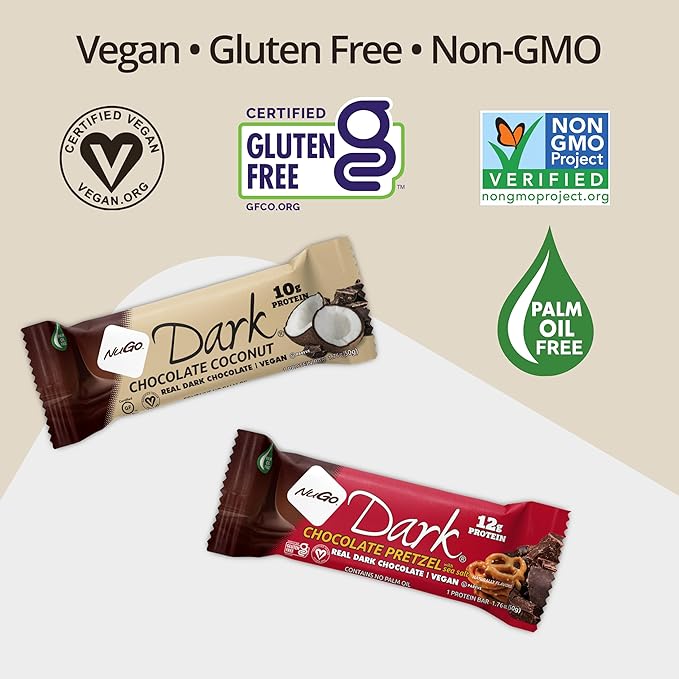 NuGo Dark Mint Chocolate Chip 13g Protein Bar Vegan Gluten Free Non-GMO Kosher Pareve 24 Count