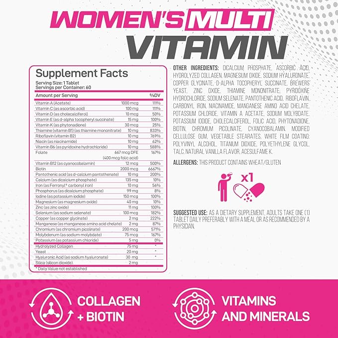 Forzagen Essentials Women's Multi Vitamin with Collagen and Biotin Complete Vitamin and Mineral Supplement 60 Tablets