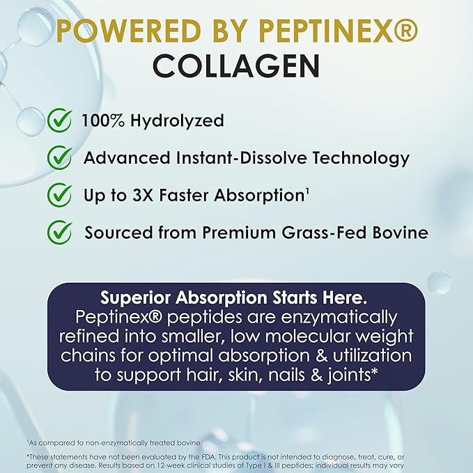 Collagen Peptides Plus Powder 21 Oz | + Vitamin C &amp Hyaluronic Acid | 100% Hydrolyzed Grass-Fed | Hair Skin Nail &amp Joint Support | 3rd-Party Tested Easy-Mix Unflavored 28 Servings