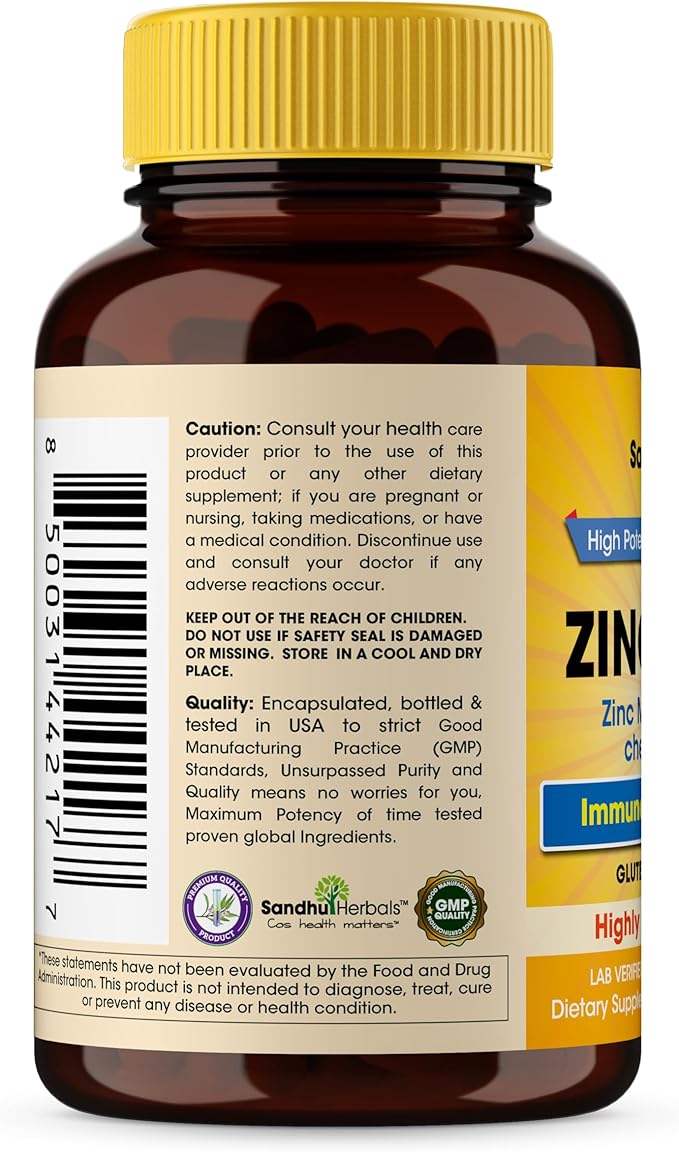 Sandhu Herbals Liquid Zinc Drops 4 Oz &amp Zinc Capsules 60 Count Supplement | Supports Immune and Skin Health| Made in USA